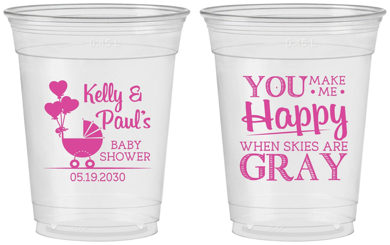Custom Baby Shower 16 oz Soft Sided Clear Cups - You Make Me Happy | 90010