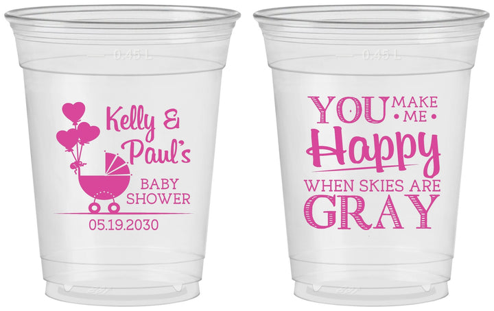 Custom Baby Shower 16 oz Soft Sided Clear Cups - You Make Me Happy | 90010
