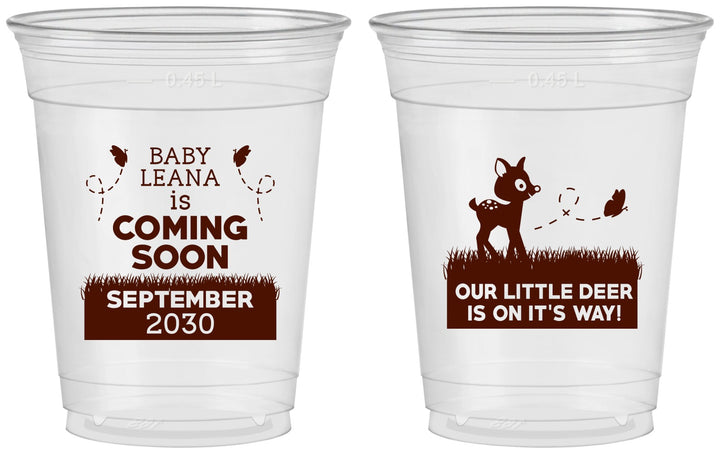 Custom Baby Shower 16 oz Soft Sided Clear Cups - Little Deer On The Way | 90011