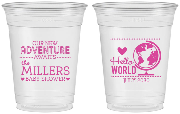 Custom Baby Shower 16 oz Soft Sided Clear Cups - Hello World | 90013