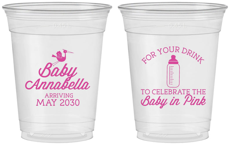 Custom Baby Shower 16 oz Soft Sided Clear Cups - Drink Baby In Pink | 90014