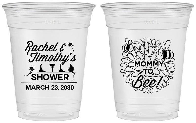 Custom Baby Shower 16 oz Soft Sided Clear Cups - Mommy To Bee | 90017