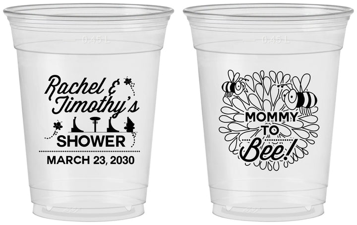 Custom Baby Shower 16 oz Soft Sided Clear Cups - Mommy To Bee | 90017