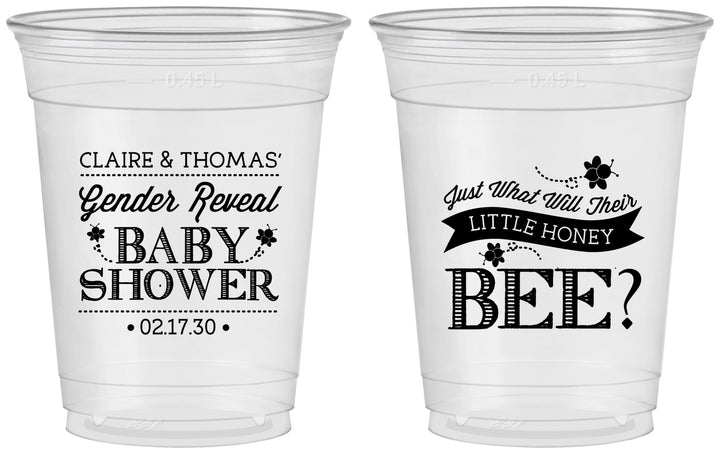 Custom Baby Shower 16 oz Soft Sided Clear Cups - Little Honey Bee | 90018