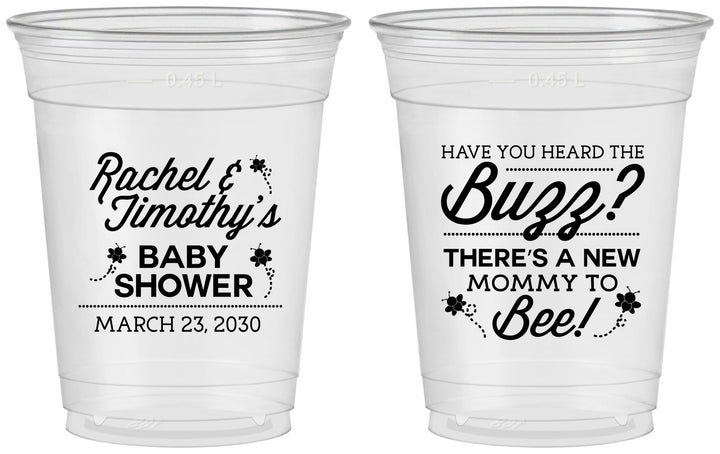Custom Baby Shower 16 oz Soft Sided Clear Cups - Mommy To Bee | 90019