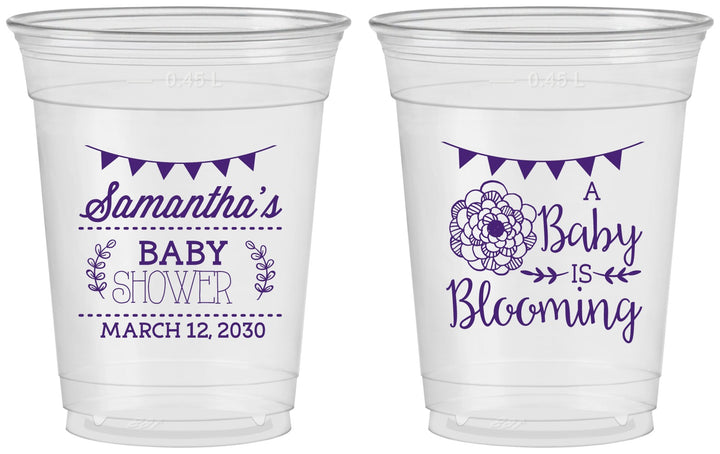 Custom Baby Shower 16 oz Soft Sided Clear Cups - Blooming | 90020