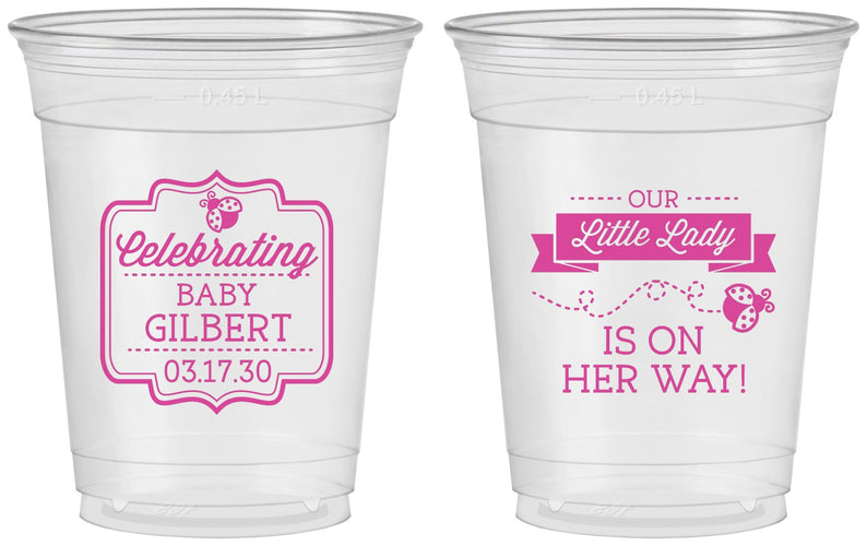 Custom Baby Shower 16 oz Soft Sided Clear Cups - Little Lady On The Way | 90022