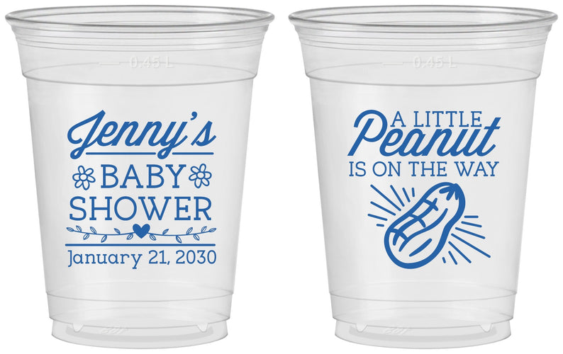 Custom Baby Shower 16 oz Soft Sided Clear Cups - Peanut On The Way | 90025