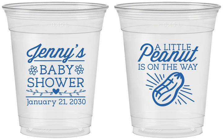 Custom Baby Shower 16 oz Soft Sided Clear Cups - Peanut On The Way | 90025