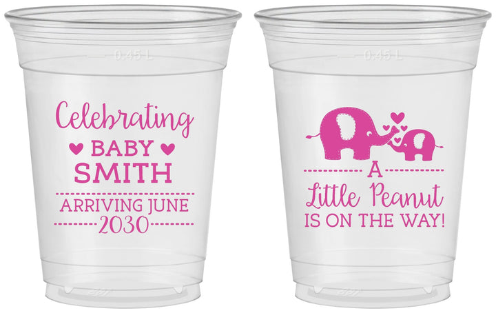 Custom Baby Shower 16 oz Soft Sided Clear Cups - Peanut On The Way | 90027