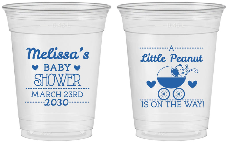 Custom Baby Shower 16 oz Soft Sided Clear Cups - Peanut On The Way | 90028