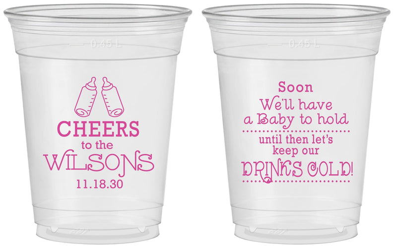 Custom Baby Shower 16 oz Soft Sided Clear Cups - Cheers Bottle | 90031
