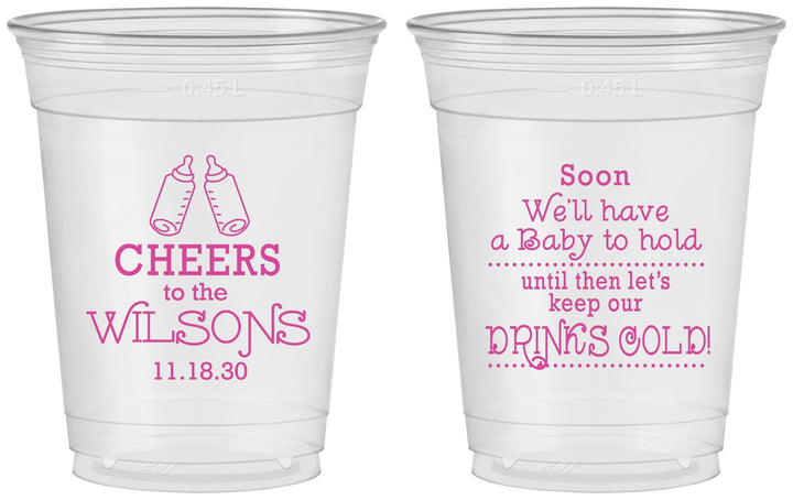 Custom Baby Shower 16 oz Soft Sided Clear Cups - Cheers Bottle | 90031