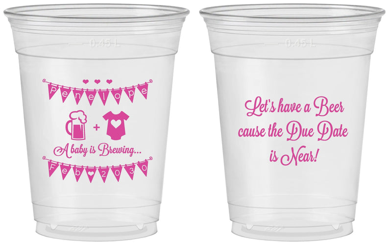 Custom Baby Shower 16 oz Soft Sided Clear Cups - Beer Due Date Is Near | 90032