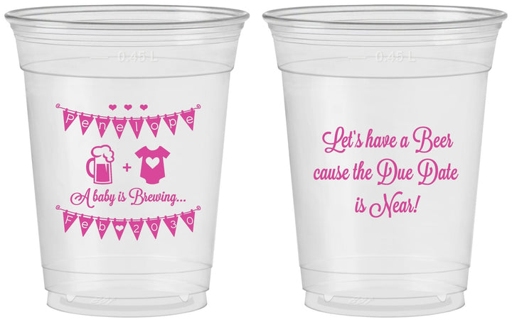 Custom Baby Shower 16 oz Soft Sided Clear Cups - Beer Due Date Is Near | 90032