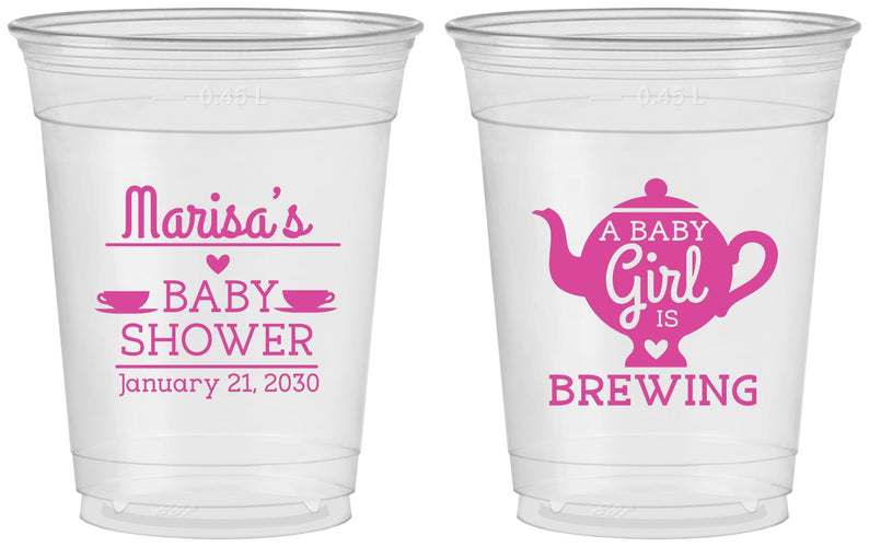 Custom Baby Shower 16 oz Soft Sided Clear Cups - Baby Girl Is Brewing | 90034