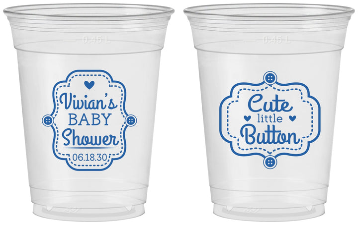 Custom Baby Shower 16 oz Soft Sided Clear Cups - Cute Little Button | 90035