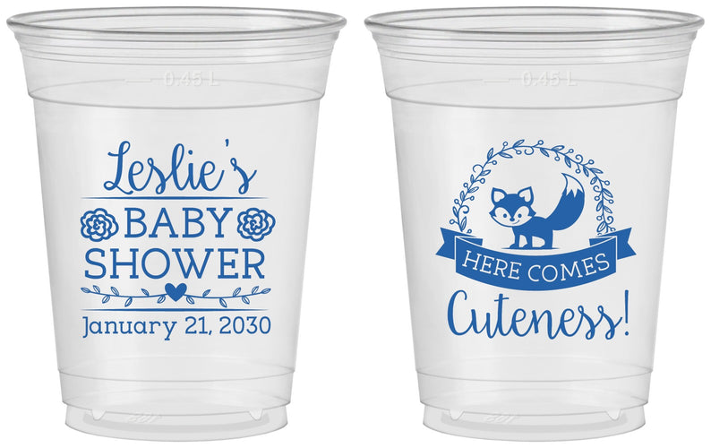 Custom Baby Shower 16 oz Soft Sided Clear Cups - Fox Cuteness | 90036