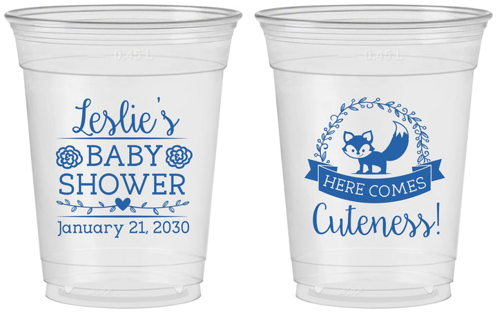 Custom Baby Shower 16 oz Soft Sided Clear Cups - Fox Cuteness | 90036
