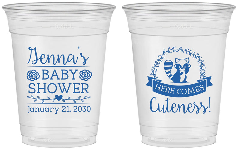 Custom Baby Shower 16 oz Soft Sided Clear Cups - Racoon Cuteness | 90037