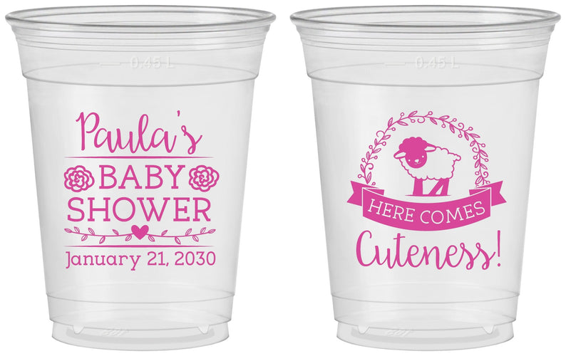 Custom Baby Shower 16 oz Soft Sided Clear Cups - Lamb Cuteness | 90038