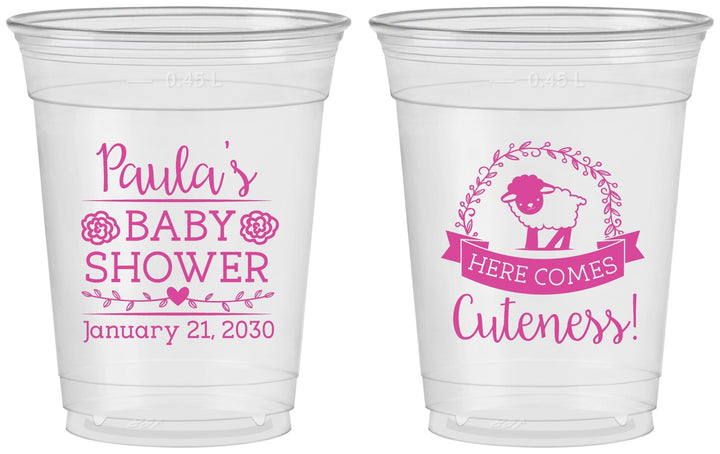 Custom Baby Shower 16 oz Soft Sided Clear Cups - Lamb Cuteness | 90038