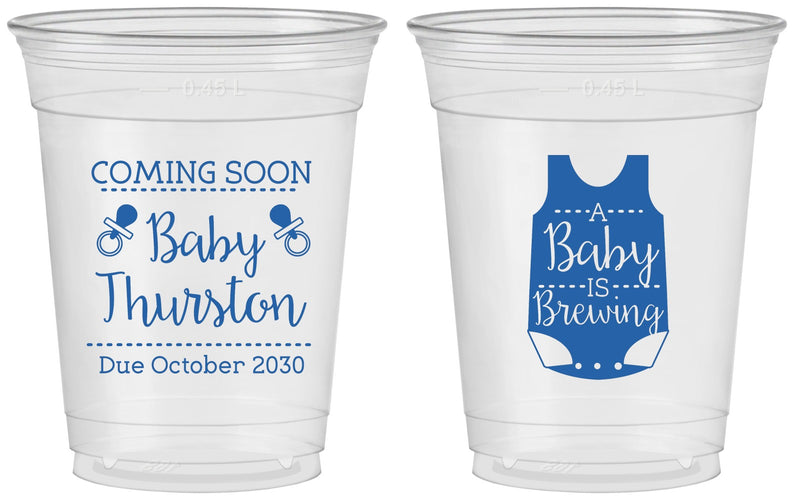 Custom Baby Shower 16 oz Soft Sided Clear Cups - Baby Is Brewing | 90039