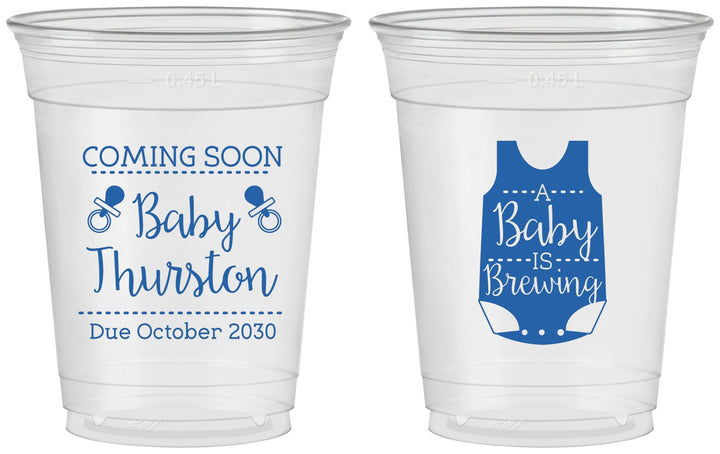 Custom Baby Shower 16 oz Soft Sided Clear Cups - Baby Is Brewing | 90039