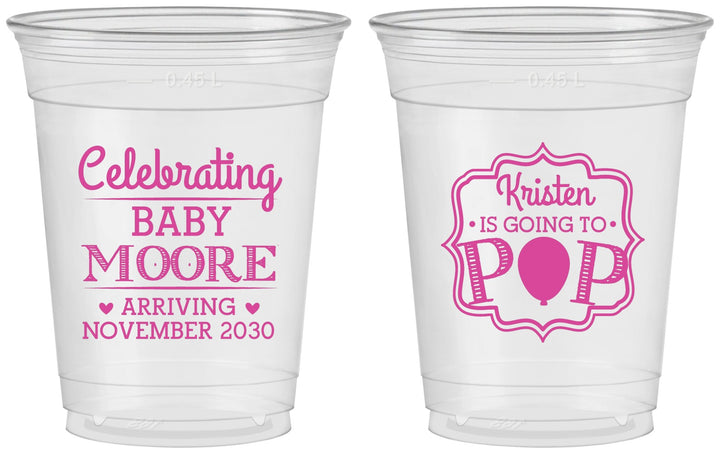 Custom Baby Shower 16 oz Soft Sided Clear Cups - Going To Pop | 90040