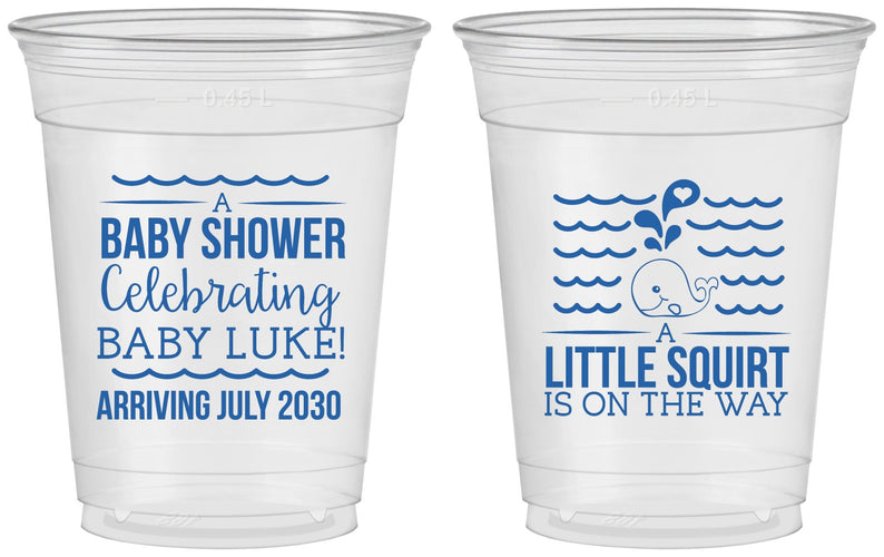 Custom Baby Shower 16 oz Soft Sided Clear Cups - Little Squirt On The Way | 90043