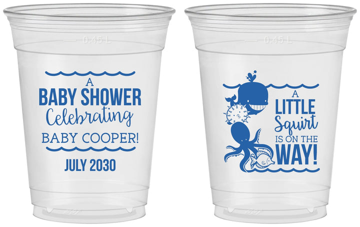 Custom Baby Shower 16 oz Soft Sided Clear Cups - Little Squirt On The Way | 90045