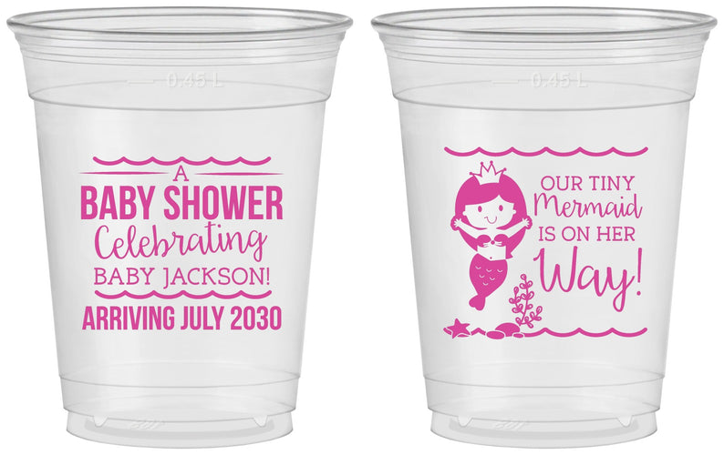 Custom Baby Shower 16 oz Soft Sided Clear Cups - Mermaid On Her Way | 90046