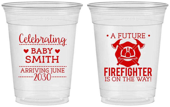 Custom Baby Shower 16 oz Soft Sided Clear Cups - Future Firefighter | 90048