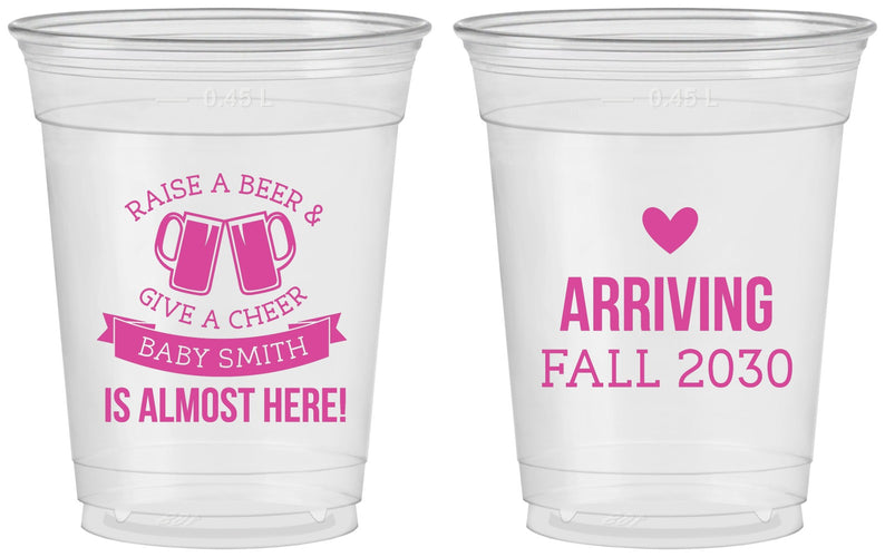 Custom Baby Shower 16 oz Soft Sided Clear Cups - Raise A Beer | 90049