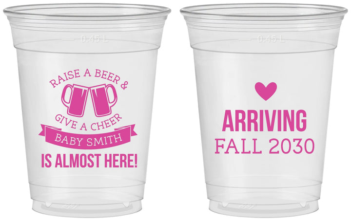 Custom Baby Shower 16 oz Soft Sided Clear Cups - Raise A Beer | 90049