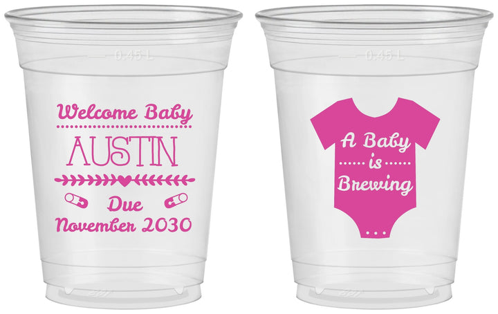 Custom Baby Shower 16 oz Soft Sided Clear Cups - Baby Is Brewing | 90050
