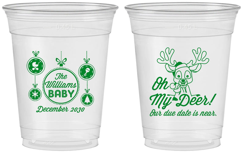 Custom Baby Shower 16 oz Soft Sided Clear Cups - Oh My Deer Christmas | 90051