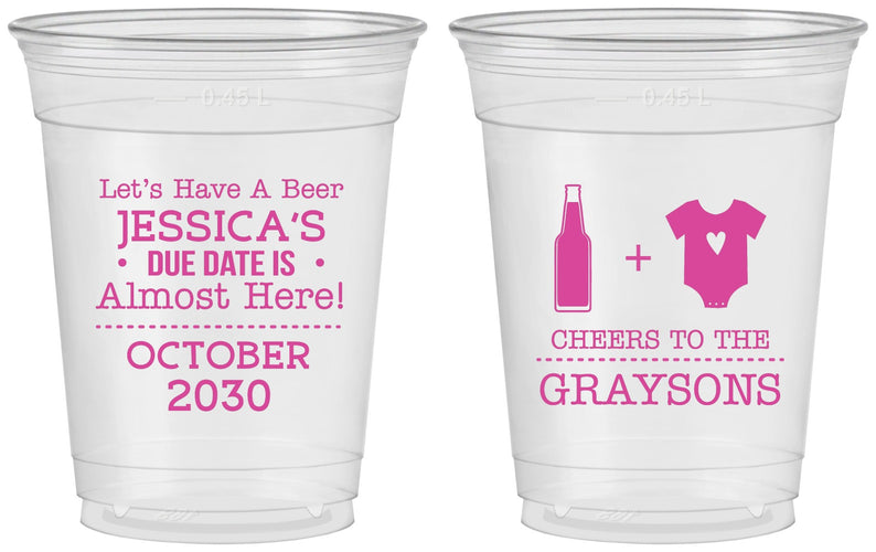 Custom Baby Shower 16 oz Soft Sided Clear Cups - Due Date Almost Here | 90052