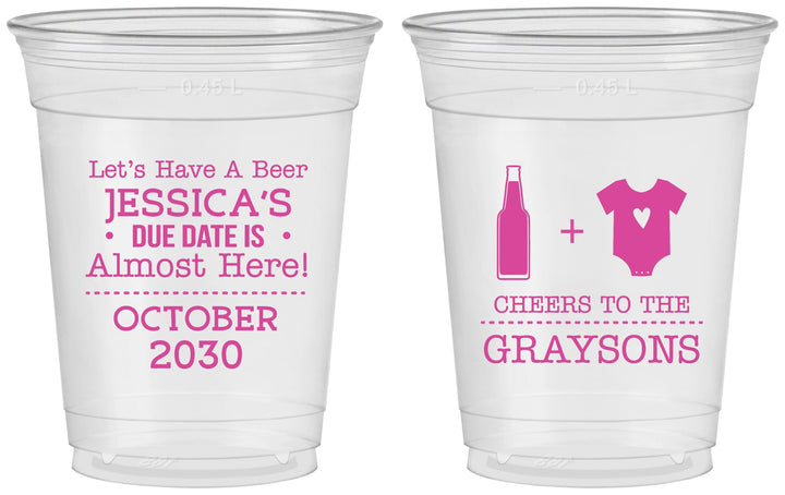 Custom Baby Shower 16 oz Soft Sided Clear Cups - Due Date Almost Here | 90052