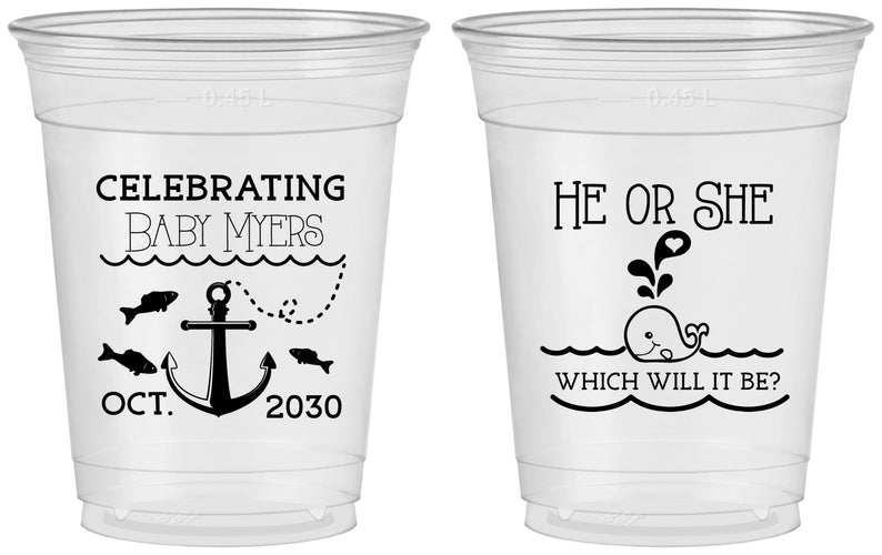 Custom Baby Shower 16 oz Soft Sided Clear Cups - Gender Reveal Whale | 90053