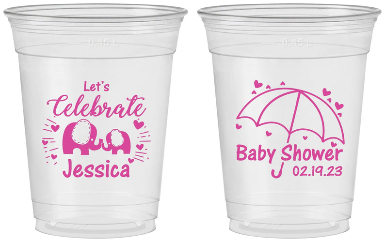 Custom Baby Shower 16 oz Soft Sided Clear Cups - Elephant Lets Celebrate | 90058