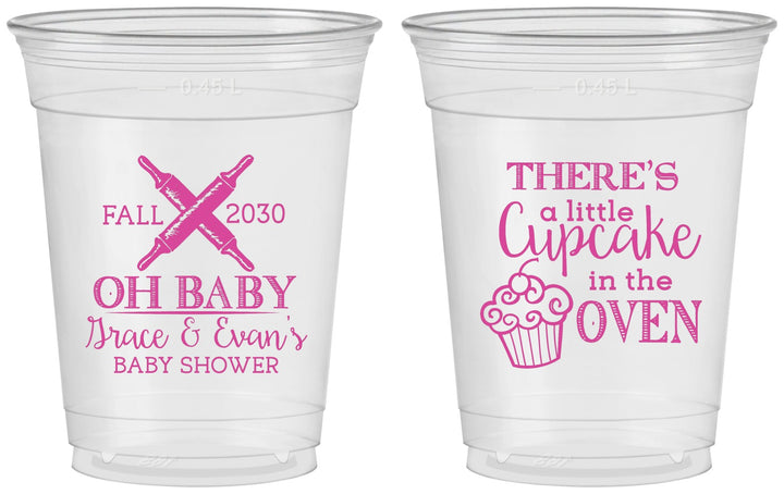 Custom Baby Shower 16 oz Soft Sided Clear Cups - Cupcake In The Oven | 90059