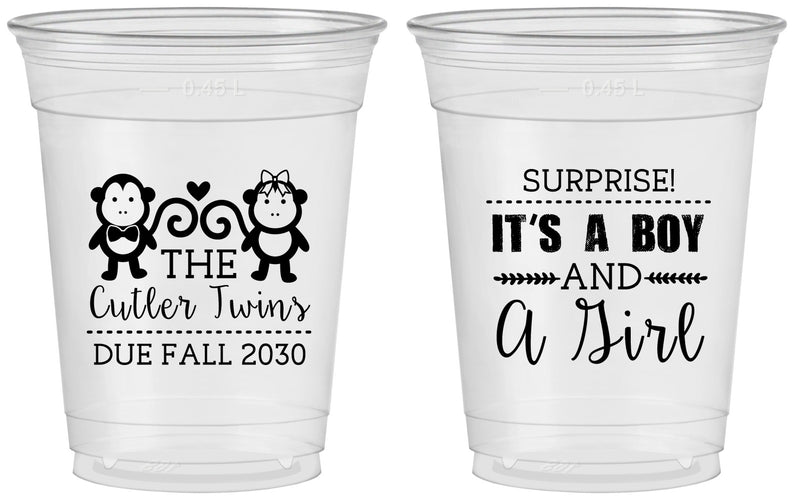 Custom Baby Shower 16 oz Soft Sided Clear Cups - Gender Reveal Boy Or Girl | 90063