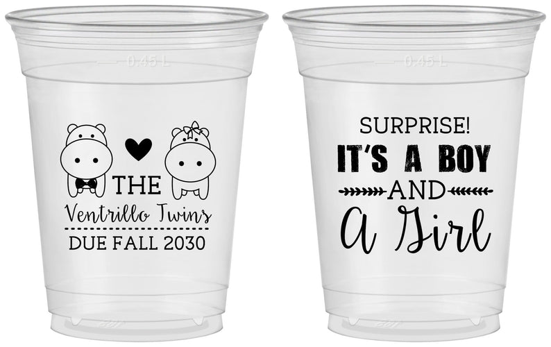 Custom Baby Shower 16 oz Soft Sided Clear Cups - Gender Reveal Boy Or Girl | 90064