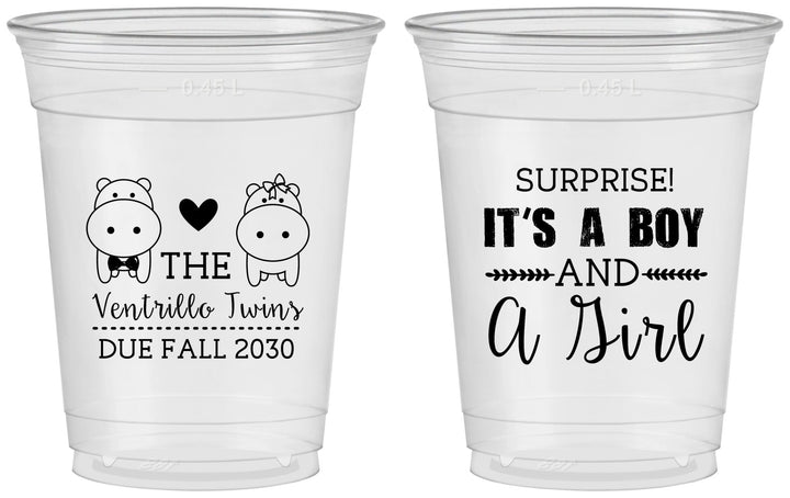 Custom Baby Shower 16 oz Soft Sided Clear Cups - Gender Reveal Boy Or Girl | 90064