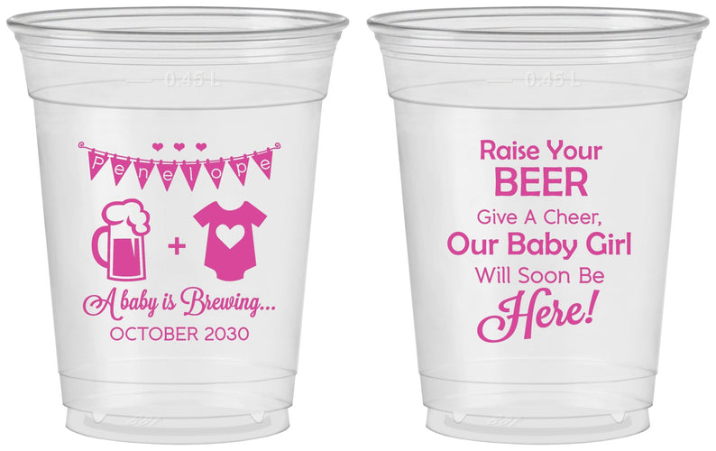 Custom Baby Shower 16 oz Soft Sided Clear Cups - Raise Your Beer | 90065