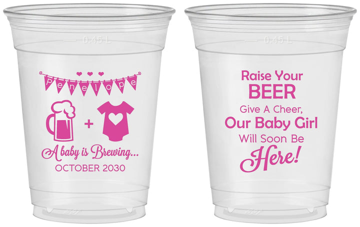 Custom Baby Shower 16 oz Soft Sided Clear Cups - Raise Your Beer | 90065