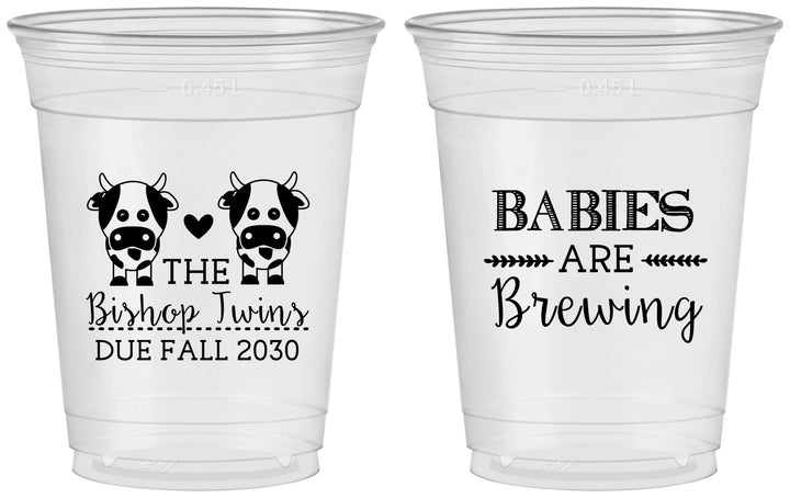 Custom Baby Shower 16 oz Soft Sided Clear Cups - Twins Baby Cows | 90072