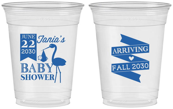 Custom Baby Shower 16 oz Soft Sided Clear Cups - Stork | 90073