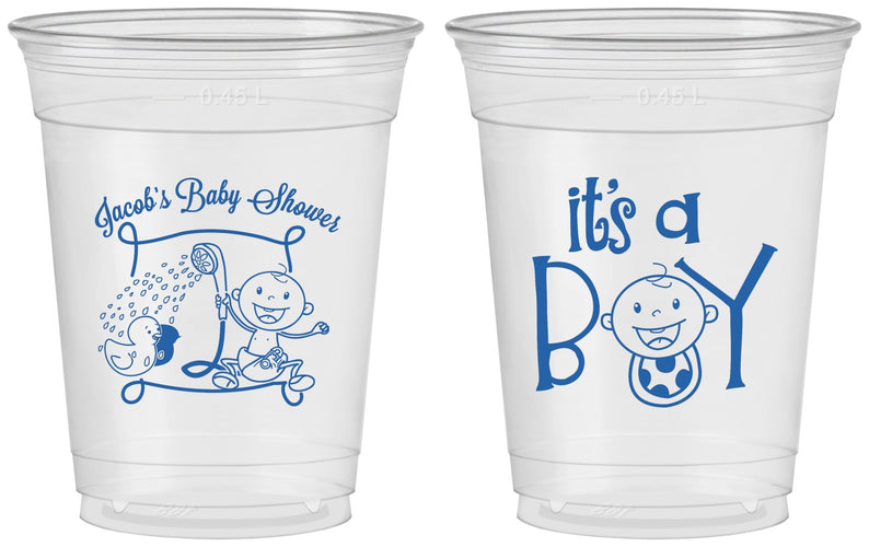 Custom Baby Shower 16 oz Soft Sided Clear Cups - It’s A Boy | 90076